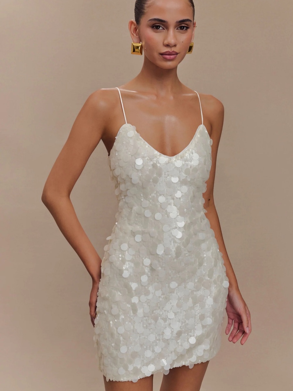 Meshki White Sequin Slip Mini Dress